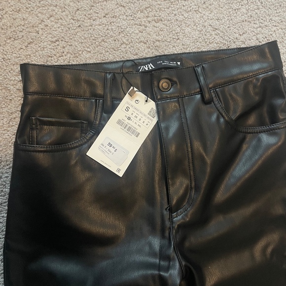 ZARA Straight Leg Leather Pants - Picture 2 of 3